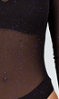 Zwarte Mesh Body met Blauwe Glitters en Lange Mouwen  en Col