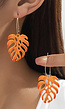 Gouden Oorbellen met Oranje Blad Hanger