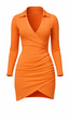 Oranje Bodycon Jurkje met V-Hals en Kraagje