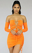 Sexy Oranje Veter Jurkje met Mouwen