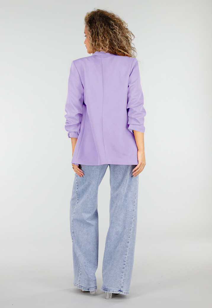 Lila Getailleerde Blazer met Geplooide Mouwen