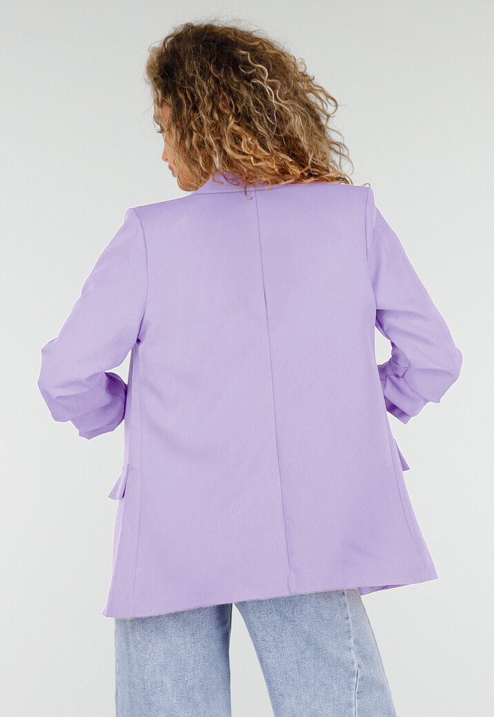 Lila Getailleerde Blazer met Geplooide Mouwen
