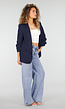 Marine Blauwe Blazer met Geplooide Driekwart Mouwen