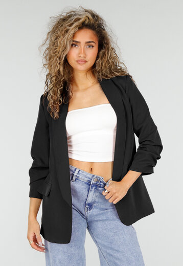 Zwarte Blazer met Geplooide Driekwart Mouwen