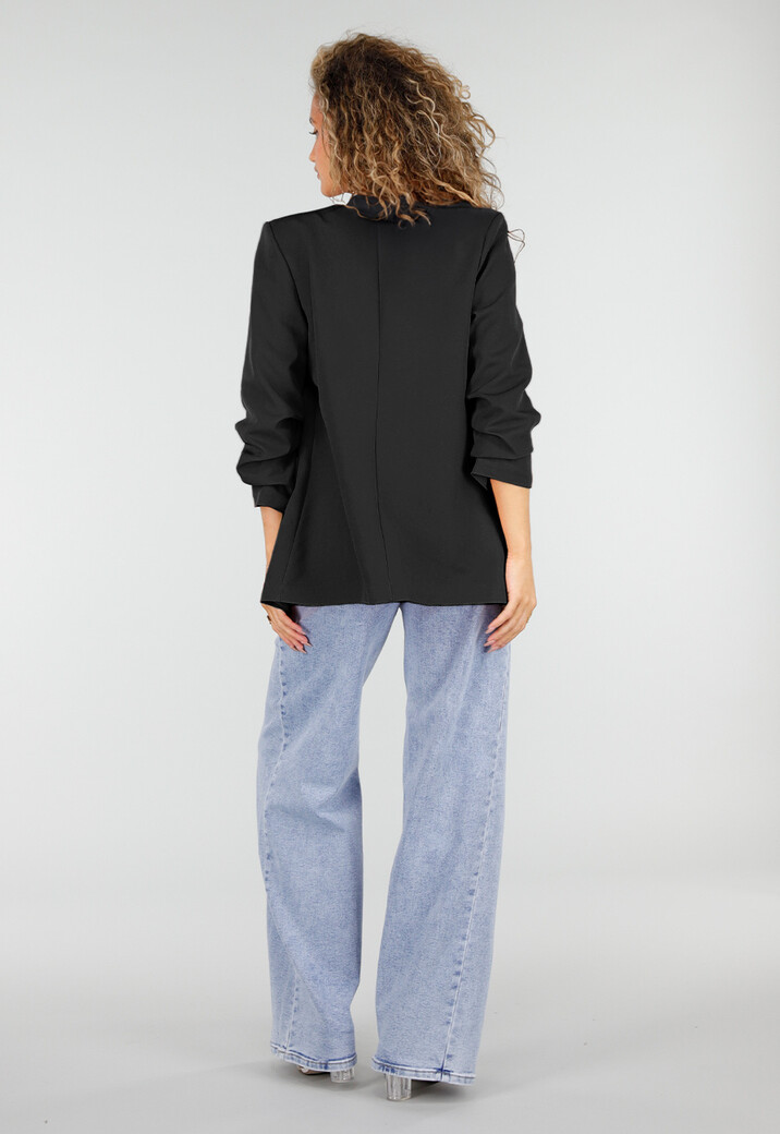 Zwarte Blazer met Geplooide Driekwart Mouwen
