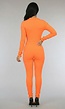 Oranje Stretch Rib Jumpsuit met Rits