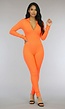 Oranje Stretch Rib Jumpsuit met Rits