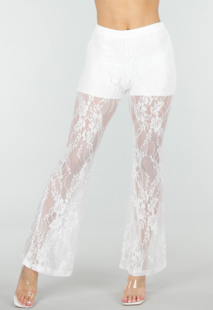 Petite Witte Kant Flared Broek met Stretch en Binnenbroekje