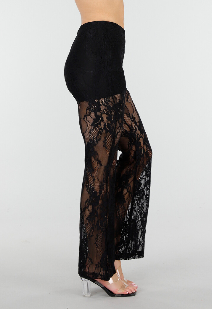 Petite Zwarte Kant Flared Broek met Stretch en Binnenbroekje