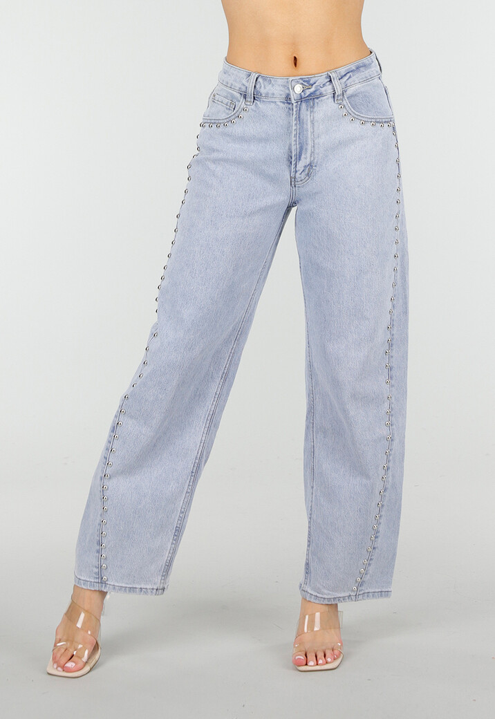 Lichtblauwe Denim Barrel Jeans met Studs en Stretch
