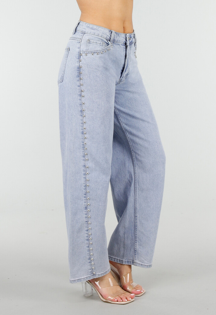 Lichtblauwe Denim Barrel Jeans met Studs en Stretch