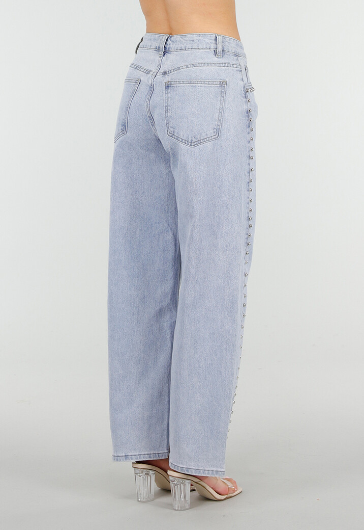 Lichtblauwe Denim Barrel Jeans met Studs en Stretch