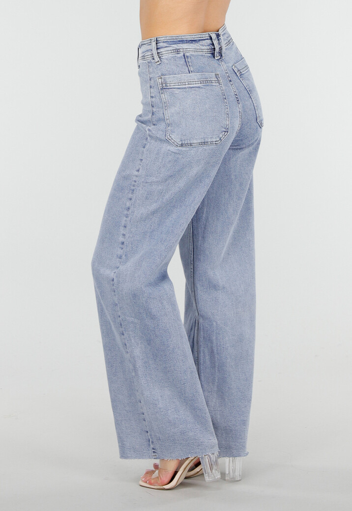 Lichtblauwe Denim Wide Leg Jeans met Rechte Pijpen en Stretch