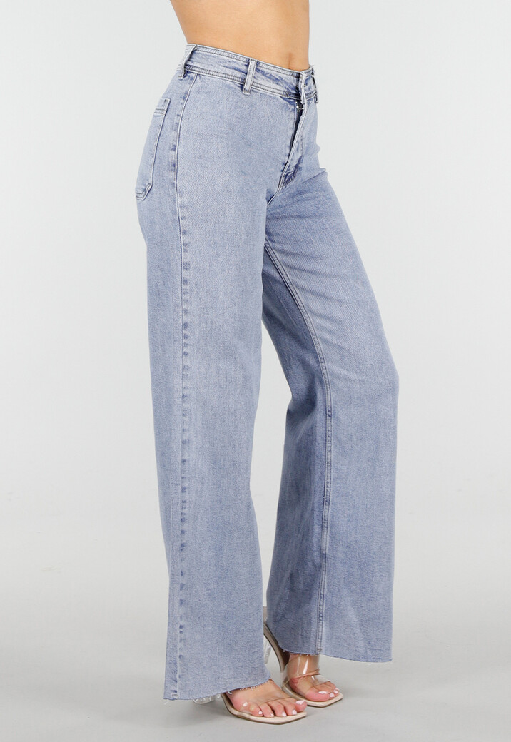 Lichtblauwe Denim Wide Leg Jeans met Rechte Pijpen en Stretch