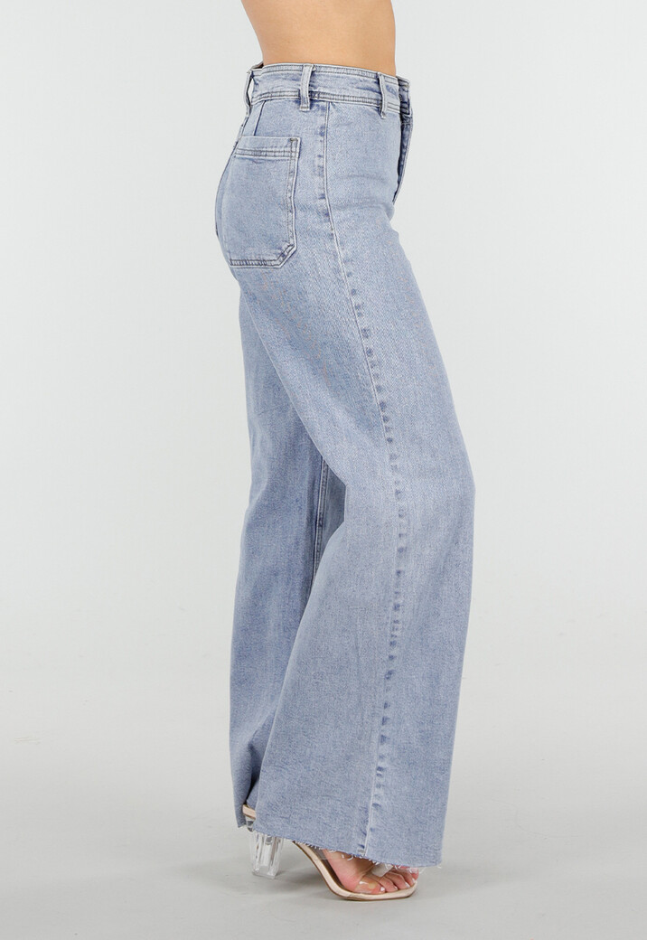 Lichtblauwe Denim Wide Leg Jeans met Rechte Pijpen en Stretch
