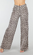 Beige Leopard Denim Jeans met Wide Leg en Steekzakken