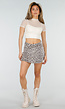 Denim Leopard Print Skort met Overslag
