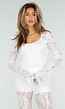 Witte Kanten Top met Lange Mouwen