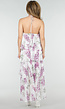 Paarse Maxi Halter Jurk met Bloemenprint en Gelaagde Ruches