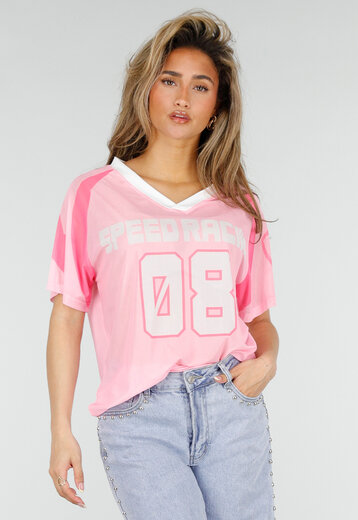 Roze Mesh Jersey T-Shirt