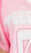 Roze Mesh Jersey Top met V-hals en Korte Mouwen en Print