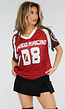 Bordeaux Mesh Jersey T-Shirt met Print en V-hals