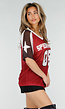 Bordeaux Mesh Jersey T-Shirt met Print en V-hals