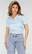 Lichtblauwe Cropped Polo Top met Kraag Knoopsluiting en Strepen