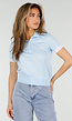 Lichtblauwe Cropped Polo Top met Kraag Knoopsluiting en Strepen