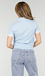Lichtblauwe Cropped Polo Top met Kraag Knoopsluiting en Strepen