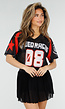 Zwart Rood Mesh Jersey T-Shirt met Print en V-hals