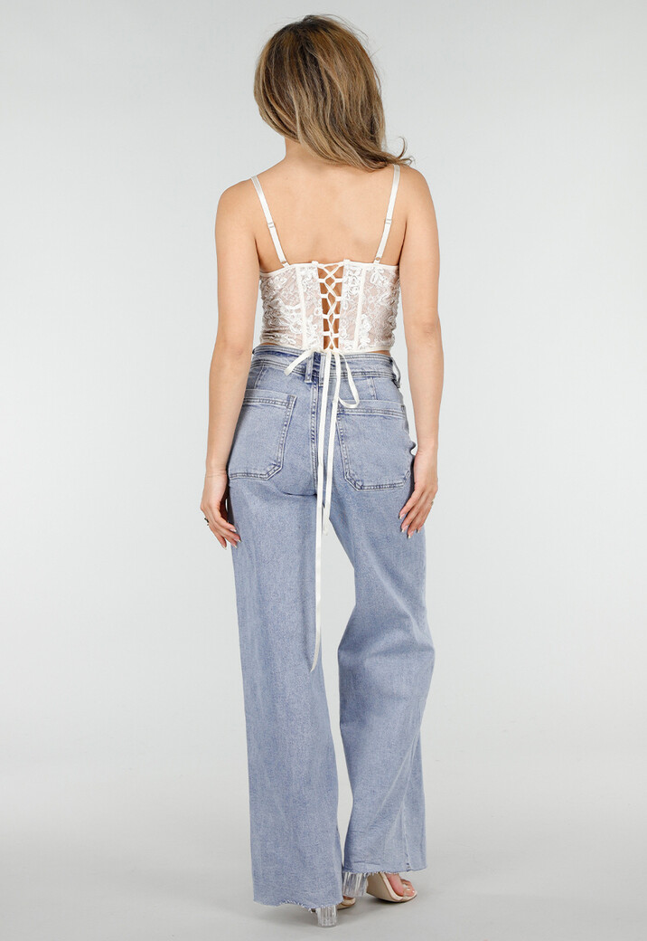 Witte Kant Corset Top met Bandjes en Vetersluiting