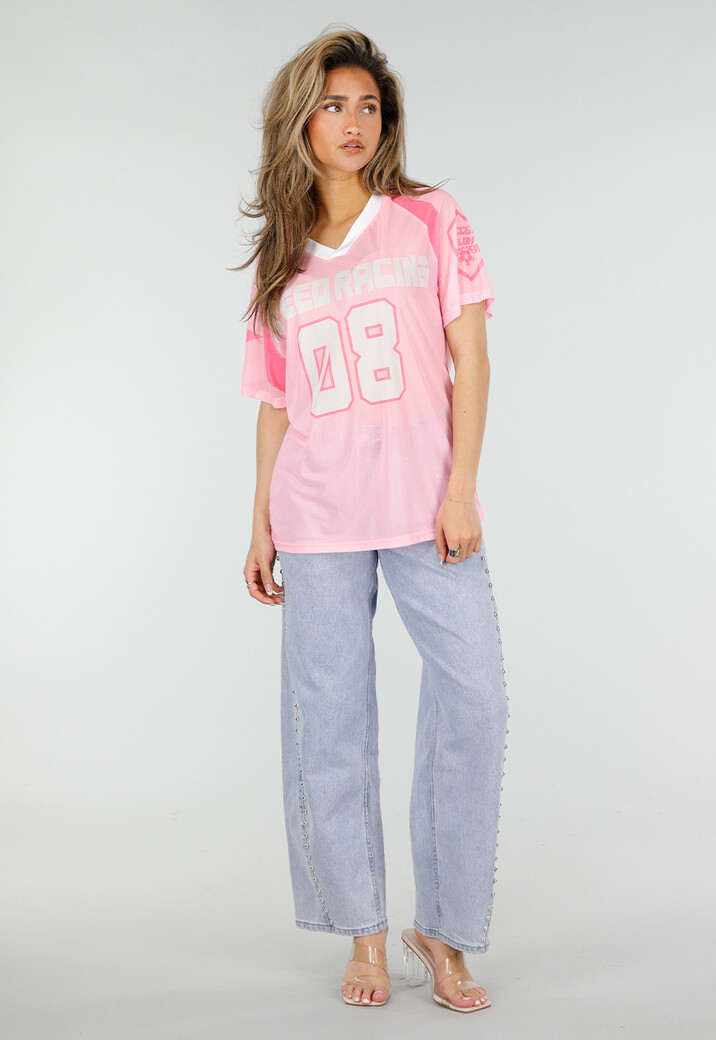 Lichtblauwe Denim Barrel Jeans met Studs en Stretch