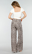 Beige Leopard Denim Jeans met Wide Leg en Steekzakken