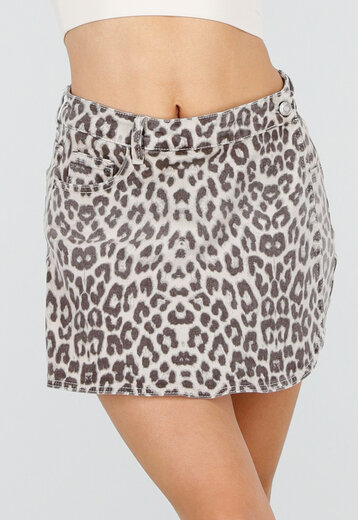 Denim Leopard Print Skort
