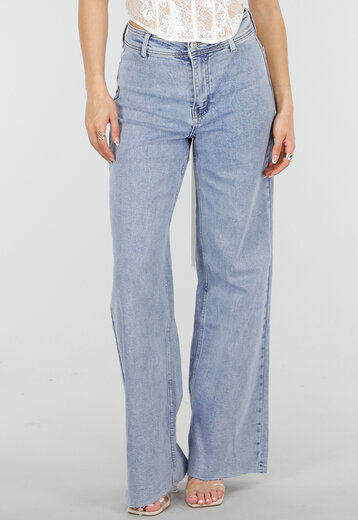 Blauwe Denim Wide Leg Jeans met Stretch