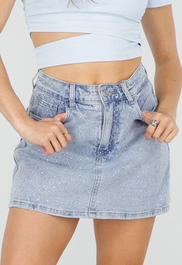 Blauwe Denim Skort met Strass Details