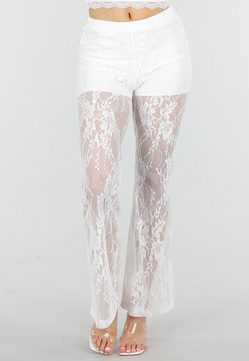 Petite Witte Kanten Flared Broek