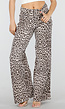 Beige Leopard Denim Jeans met Wide Leg en Steekzakken