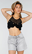 Zwarte Gehaakte Halter Top met Open Patroon en Kwastjes