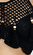Zwarte Gehaakte Halter Top met Open Patroon en Kwastjes