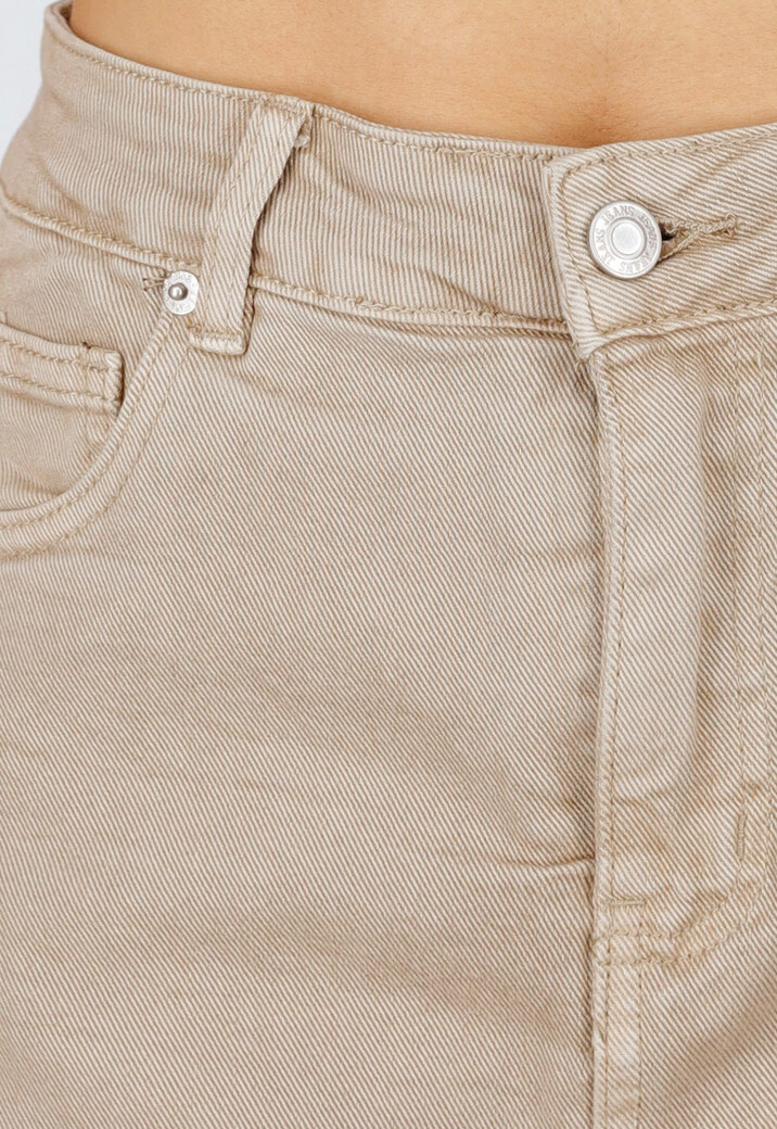 Beige Denim Skort met Rechte Zoom en Zakken