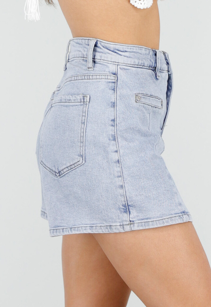 Lichtblauwe Denim Skort met Voorzakken en Ritssluiting