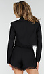 Zwarte Cropped Blazer en Short Set met Kant
