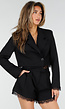 Zwarte Cropped Blazer en Short Set met Kant