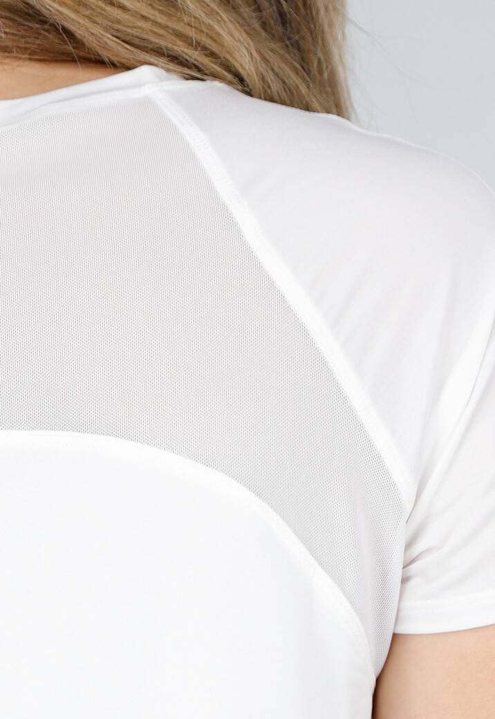 Wit Sport T-Shirt met Mesh Rug en Korte Mouwen