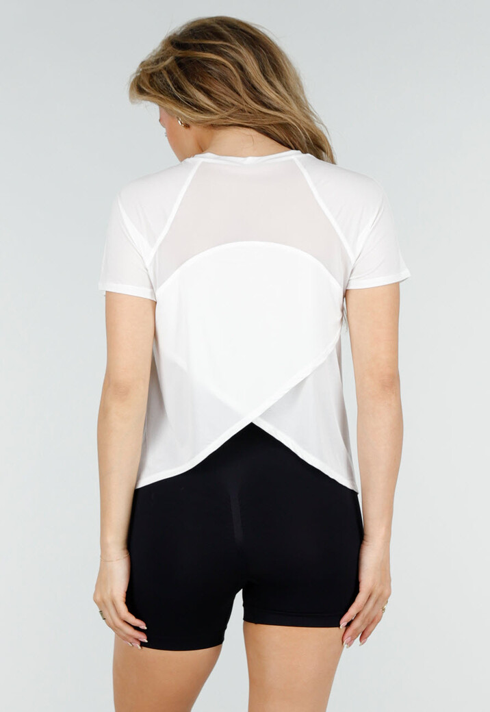 Wit Sport T-Shirt met Mesh Rug en Korte Mouwen