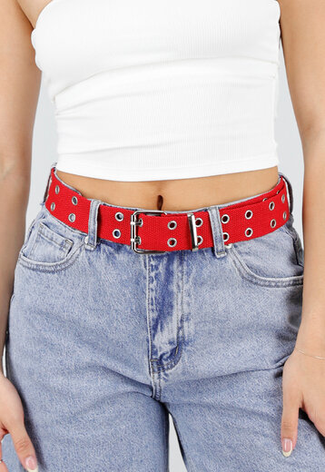 Rode Riem met Metalen Oogjes