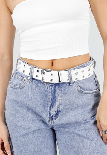 Witte Riem met Metalen Oogjes