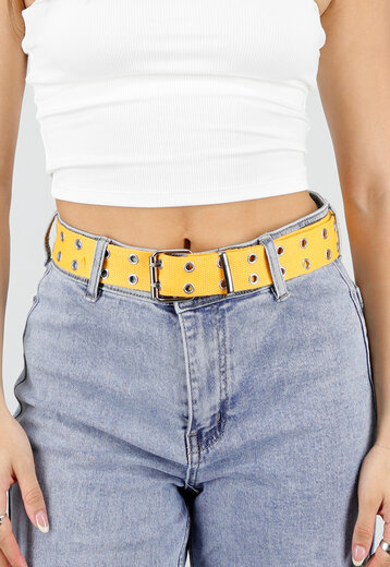 Gele Riem met Metalen Oogjes